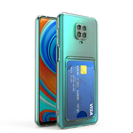 Xiaomi Redmi Note 9 Pro Uyumlu Kılıf Kartlıklı Şeffaf Setra Clear Silikon Kapak