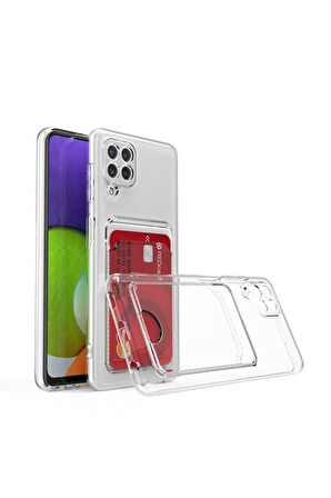 Samsung Galaxy M32 Uyumlu Kılıf Kartlıklı Şeffaf Setra Clear Silikon Kapak