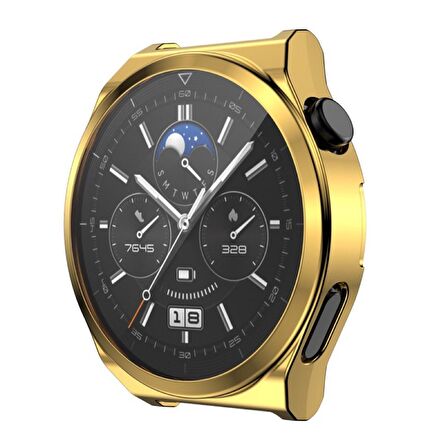 Huawei Watch GT 3 Pro 46 Mm Kasa Koruyucu Silikon Darbe Emici Koruma Silikon Ekran Koruyucu Gard 02 Gold