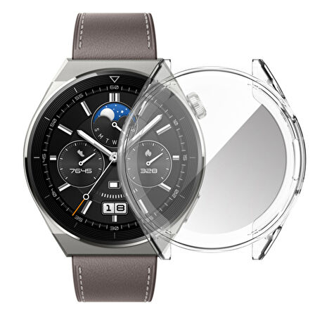 Huawei Watch GT 3 Pro 46 Mm Kasa Koruyucu Silikon Darbe Emici Koruma Silikon Ekran Koruyucu Gard 02 Renksiz