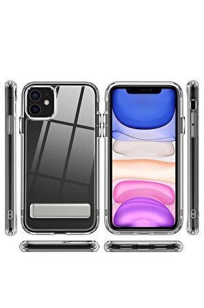 Apple iPhone 11 Uyumlu Kılıf Standlı Şeffaf Silikon L-Stand Kapak