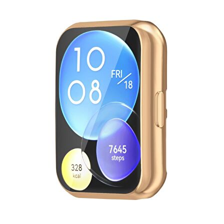 Huawei Watch Fit 2 Uyumlu Kasa Koruyucu Silikon Darbe Emici Tam Koruma Silikon Ekran Koruyucu Gard02 Rose Gold