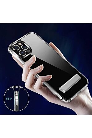 Apple iPhone 13 Pro Max Uyumlu Kılıf Standlı Şeffaf Silikon L-Stand Kapak