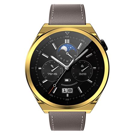 Huawei Watch GT 3 Pro 43 Mm Kasa Koruyucu Silikon Darbe Emici Koruma Silikon Ekran Koruyucu Gard 02 Gold