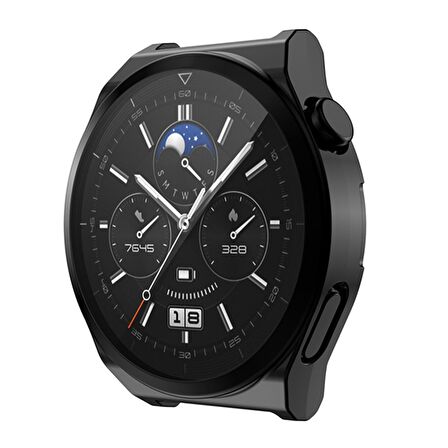 Huawei Watch GT 3 Pro 43 Mm Kasa Koruyucu Silikon Darbe Emici Koruma Silikon Ekran Koruyucu Gard 02 Siyah