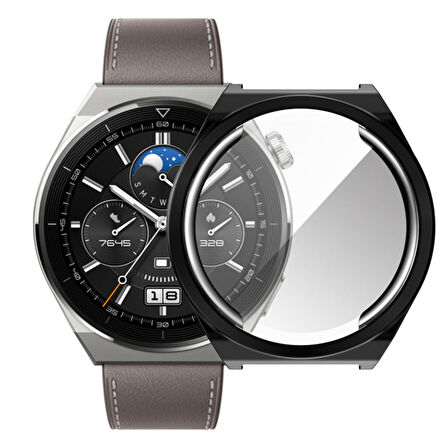Huawei Watch GT 3 Pro 43 Mm Kasa Koruyucu Silikon Darbe Emici Koruma Silikon Ekran Koruyucu Gard 02 Siyah
