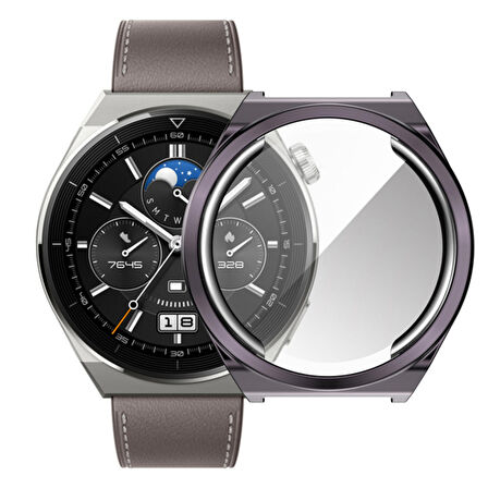 Huawei Watch GT 3 Pro 43 Mm Kasa Koruyucu Silikon Darbe Emici Koruma Silikon Ekran Koruyucu Gard 02 Gri