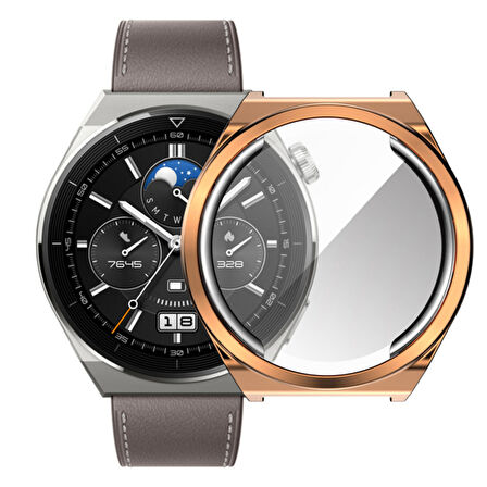 Huawei Watch GT 3 Pro 43 Mm Kasa Koruyucu Silikon Darbe Emici Koruma Silikon Ekran Koruyucu Gard 02 Rose Gold