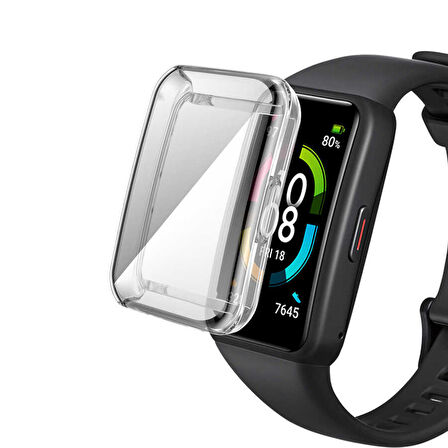 Huawei Band 7 Uyumlu Kasa Koruyucu Silikon Darbe Emici Tam Koruma Silikon Koruyucu Gard 09 Renksiz