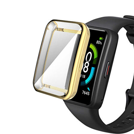 Huawei Band 6 Uyumlu Kasa Koruyucu Silikon Darbe Emici Tam Koruma Silikon Koruyucu Gard 09 Gold
