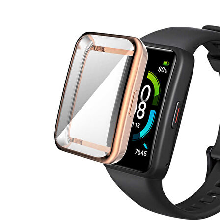 Huawei Band 6 Uyumlu Kasa Koruyucu Silikon Darbe Emici Tam Koruma Silikon Koruyucu Gard 09 Rose Gold
