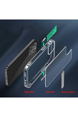 Apple iPhone 14 Pro Max Uyumlu Kılıf Standlı Şeffaf Silikon L-Stand Kapak