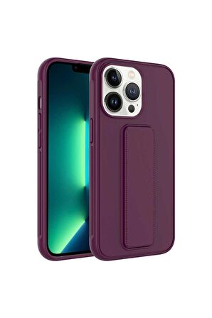 Apple iPhone 14 Pro Max Uyumlu Kılıf Qstand Kapak Mürdüm