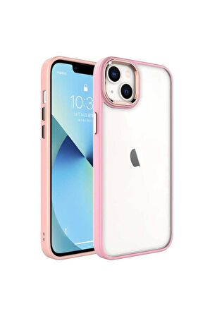 Apple iPhone 14 Uyumlu Kılıf Krom Kapak Pembe Açık