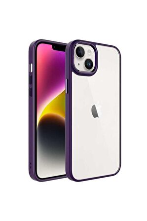 Apple iPhone 14 Uyumlu Kılıf Krom Kapak Derin Mor