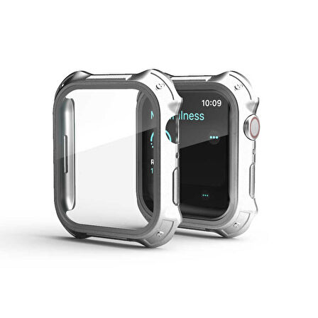 Apple Watch 7 41mm Uyumlu Tank Zırh Kasa ve Ekran Koruyucu Watch Gard 10 Gümüş