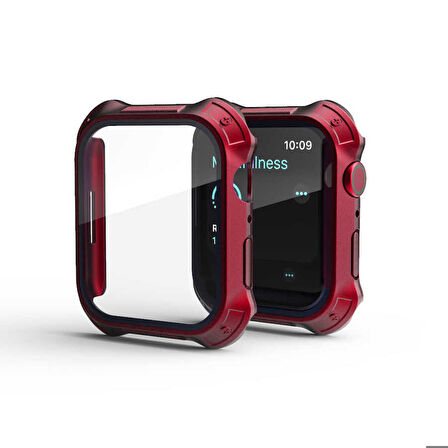 Apple Watch 7 45mm Uyumlu Tank Zırh Kasa ve Ekran Koruyucu Watch Gard 10 Kırmızı