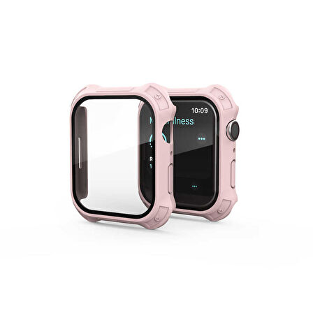Apple Watch 7 41mm Uyumlu Tank Zırh Kasa ve Mat Görünümlü Ekran Koruyucu Watch Gard 11 Pembe