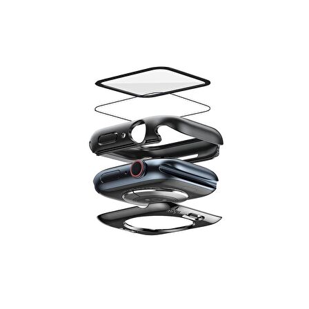 Apple Watch 40 Mm Uyumlu Kasa Ve Ekran Koruyucu Su Geçirmez 360 Tam Koruma Sert Pc Kapak Siyah