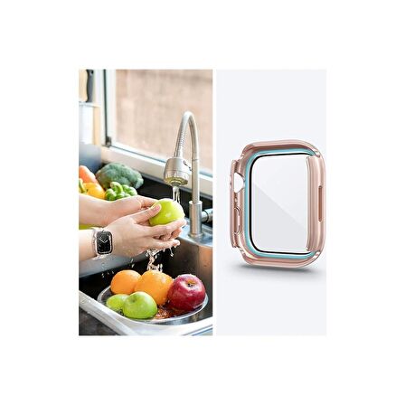 Apple Watch 45 Mm Uyumlu Kasa Ve Ekran Koruyucu Su Geçirmez 360 Tam Koruma Sert Pc Kapak Pembe