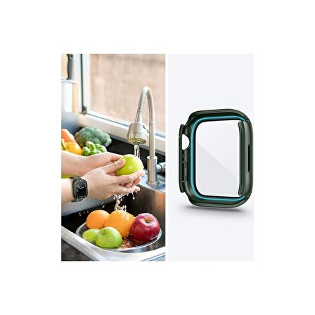 Apple Watch 45 Mm Uyumlu Kasa Ve Ekran Koruyucu Su Geçirmez 360 Tam Koruma Sert Pc Kapak Koyu Yeşil