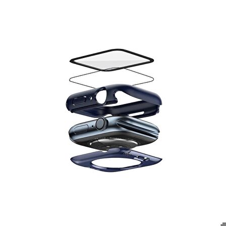 Apple Watch 45 Mm Uyumlu Kasa Ve Ekran Koruyucu Su Geçirmez 360 Tam Koruma Sert Pc Kapak Lacivert