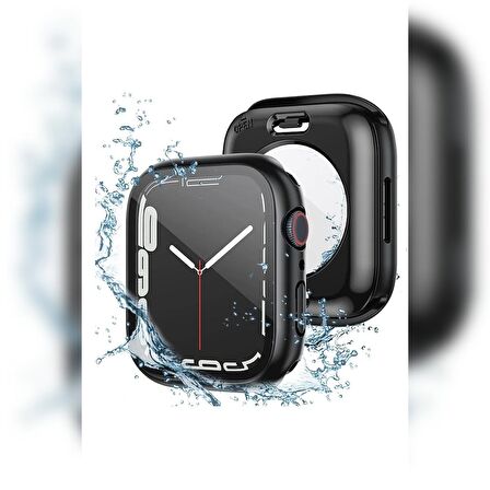 Apple Watch 45 Mm Uyumlu Kasa Ve Ekran Koruyucu Su Geçirmez 360 Tam Koruma Sert Pc Kapak Siyah
