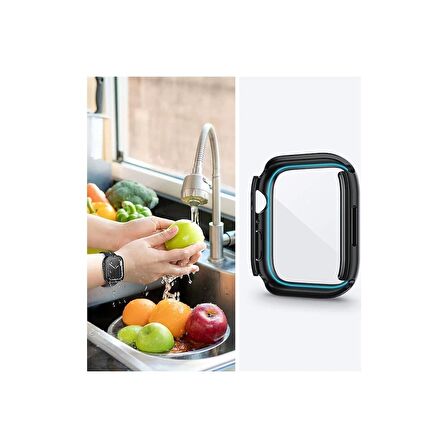 Apple Watch 45 Mm Uyumlu Kasa Ve Ekran Koruyucu Su Geçirmez 360 Tam Koruma Sert Pc Kapak Siyah