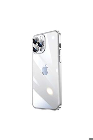 Apple iPhone 14 Pro Uyumlu Kılıf Sert PC Renkli Çerçeveli Riksos Kapak Gümüş
