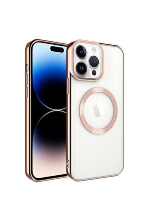 Apple iPhone 14 Pro Max Uyumlu Kılıf Magsafe Wireless Şarj Özellikli Setro Silikon Rose Gold