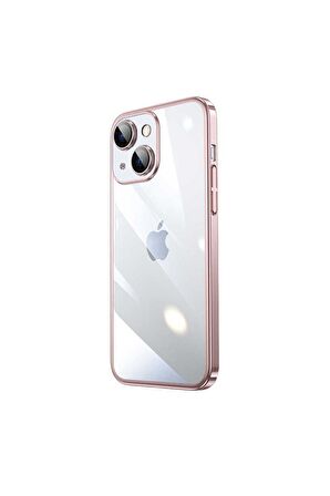 Apple iPhone 14 Uyumlu Kılıf Sert PC Renkli Çerçeveli Riksos Kapak Rose Gold