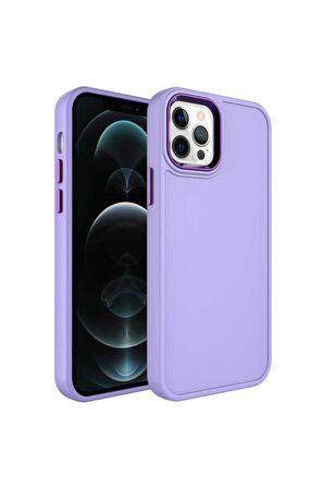 Apple iPhone 13 Pro Max Uyumlu Kılıf Metal Çerçeve ve Buton Tasarımlı Sert Botox Kapak Lila