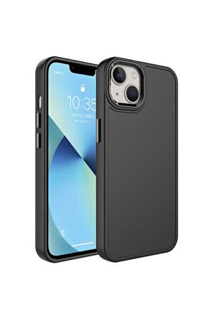 Apple iPhone 14 Uyumlu Kılıf Metal Çerçeve ve Buton Tasarımlı Sert Botox Kapak Siyah