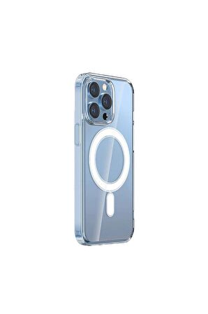 Apple iPhone 15 Pro Uyumlu Kılıf Magsafe Şarj Özellikli Şeffaf Sert PC Embos Kapak