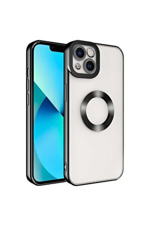 Apple iPhone 14 Uyumlu Kılıf Kamera Korumalı Logo Gösteren Omega Kapak Siyah