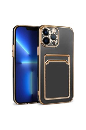 Apple iPhone 12 Pro Uyumlu Kılıf Bark Kartlıklı Kapak Siyah