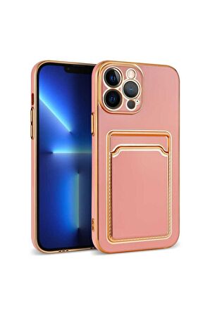 Apple iPhone 13 Pro Uyumlu Kılıf Bark Kartlıklı Kapak Rose Gold