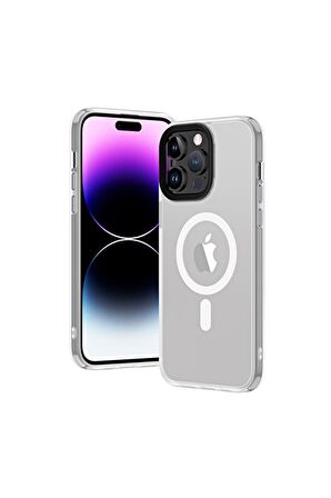 Apple iPhone 14 Pro Uyumlu Kılıf Wireless Şarj Özellikli Hibrit Magsafe Kapak Renksiz