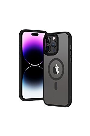 Apple iPhone 14 Pro Max Uyumlu  Kılıf Wireless Şarj Özellikli Hibrit Magsafe Kapak Siyah