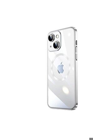 Apple iPhone 14 Uyumlu Kılıf Wireless Şarj Özellikli Sert PC Riksos Magsafe Kapak Gümüş