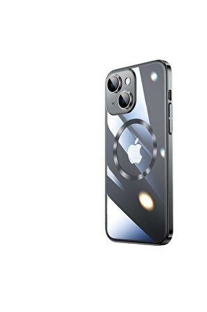 Apple iPhone 14 Uyumlu Kılıf Wireless Şarj Özellikli Sert PC Riksos Magsafe Kapak Siyah