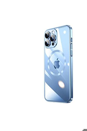Apple iPhone 13 Pro Uyumlu Kılıf Wireless Şarj Özellikli Sert PC Riksos Magsafe Kapak Mavi