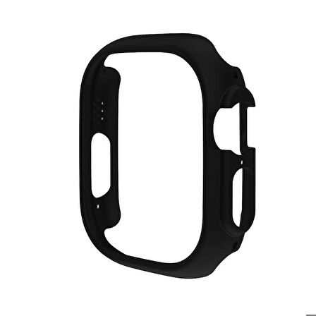 Apple Watch Ultra 49 Mm Uyumlu Sert Plastik 360 Tam Koruma Kasa Koruyucu + Temperli Cam Gard 18 Siyah
