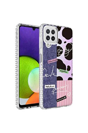 Samsung Galaxy A12 Uyumlu Kılıf Airbag Kenarlı Renkli Desenli Silikon Elegans Kapak NO8