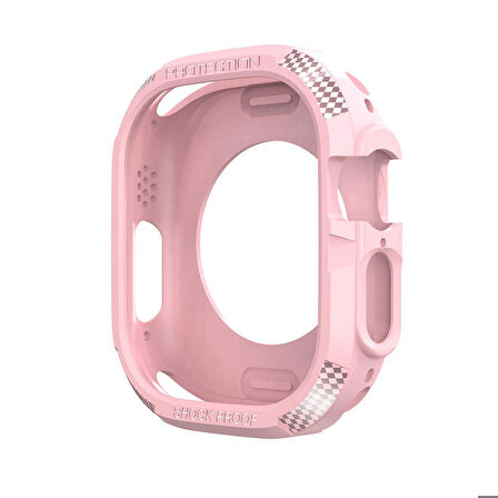 Apple Watch Ultra 49 Mm Uyumlu Carbon Kasa Koruyucu Darbe Emici Tasarım Protective Tam Koruma Gard17 Pembe