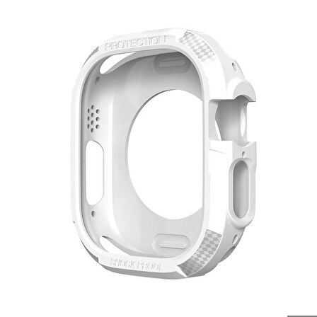 Apple Watch Ultra 49 Mm Uyumlu Carbon Kasa Koruyucu Darbe Emici Tasarım Protective Tam Koruma Gard17 Beyaz