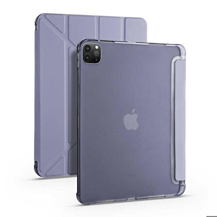 Apple iPad Pro 12.9 2022 M2 Uyumlu Tri Folding Kalem Bölmeli Tablet Kılıfı Mor