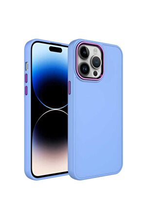 Apple iPhone 14 Pro Max Uyumlu Kılıf Metal Çerçeve ve Buton Tasarımlı Silikon Luna Kapak Lila