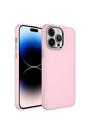 Apple iPhone 14 Pro Max Uyumlu Kılıf Metal Çerçeve ve Buton Tasarımlı Silikon Luna Kapak Pembe