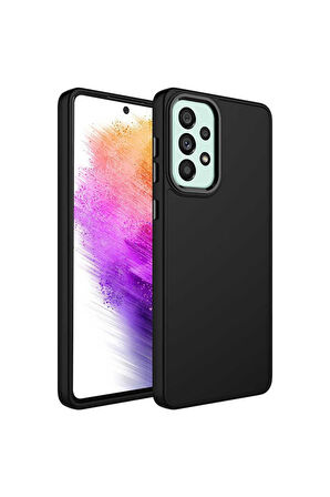 Samsung Galaxy A33 5G Uyumlu Kılıf Metal Çerçeve ve Buton Tasarımlı Silikon Luna Kapak Siyah